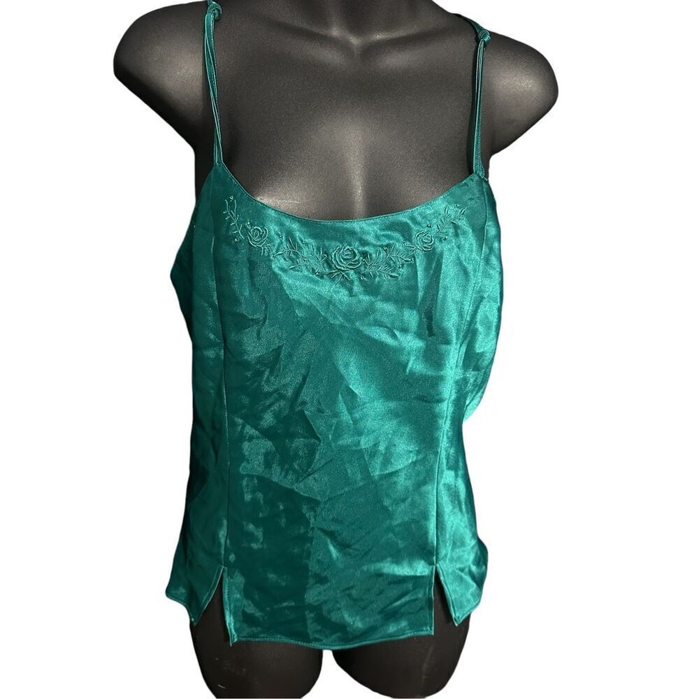Beautiful Vintage Inner Most Lingerie Camisole Green Beaded Satin size medium Sl